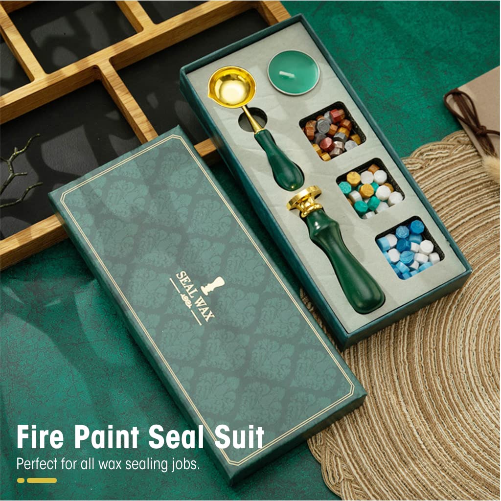 HASTHIP Wax Seal Stamp Gift Box Set, Sealing Wax Stamps with Brass Head for Cards Envelopes, Includes Wax Beads, Candles, Wax Melting Spoon, Wooden Handle Stamp, Fine Gift Box (Green) HASTHIP Wax Seal Stamp Gift Box Set, Sealing Wax Stamps with Brass Head for Cards Envelopes, Includes Wax Beads, Candles, Wax Melting Spoon, Wooden Handle Stamp, Fine Gift Box (Green)